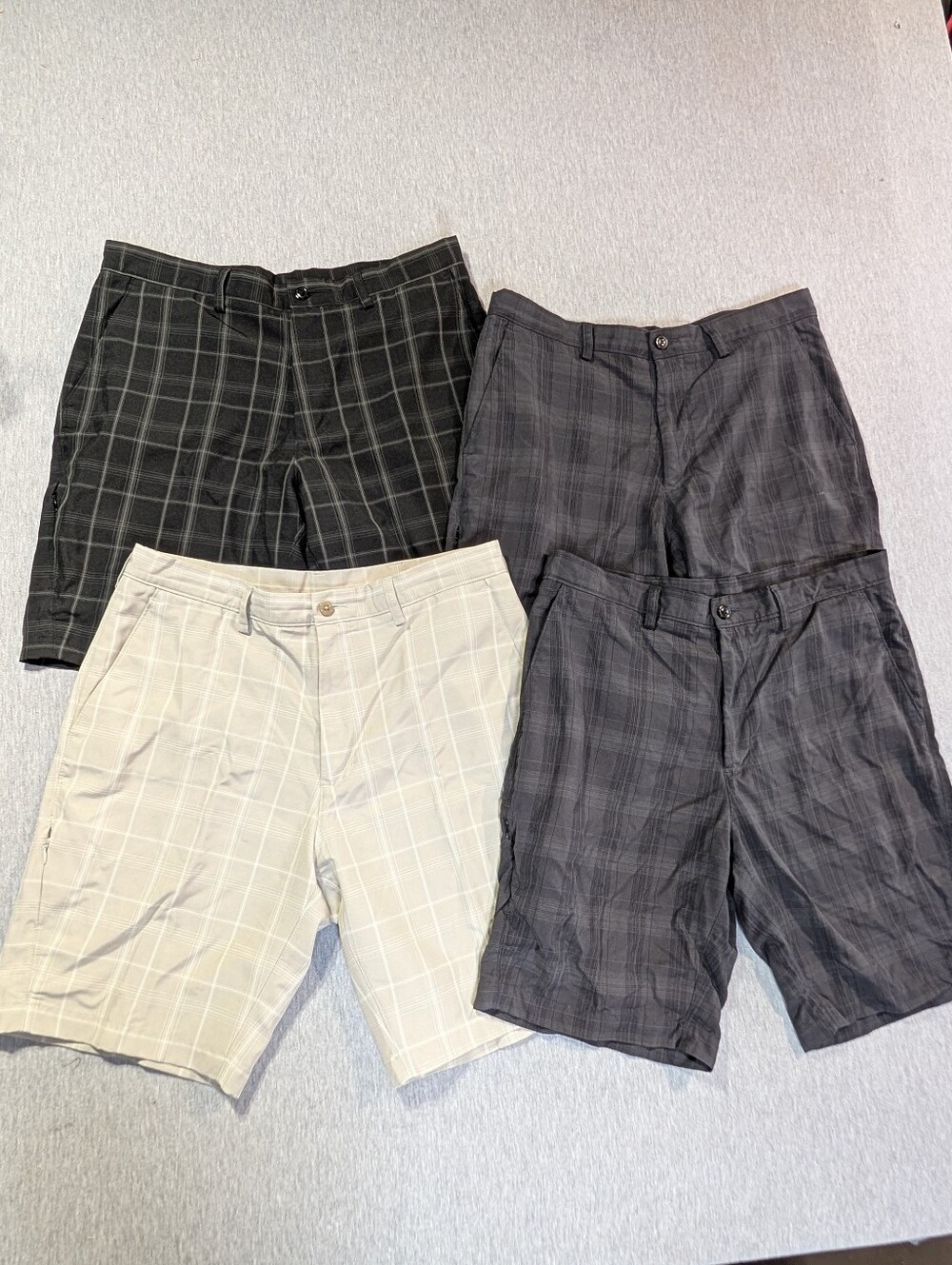 Haggar Lot Of 4 Plaid Shorts Men's 34 Gray Black Beige